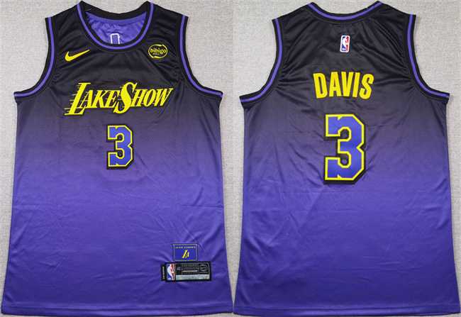 Mens Los Angeles Lakers #3 Anthony Davis Purple 2024 Stitched Basketball Jersey